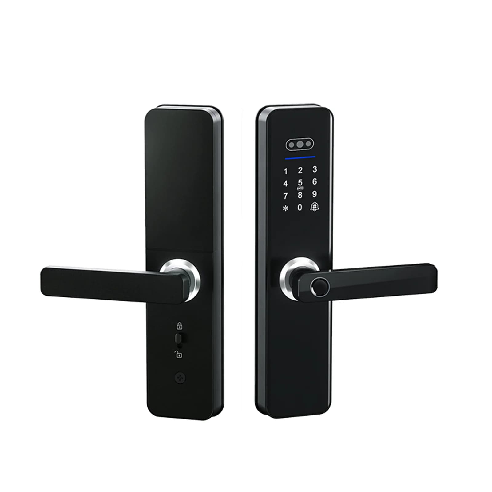 YN-ID-N009 video-intercom smart door lock with camera module and no LCD, front and rear panels