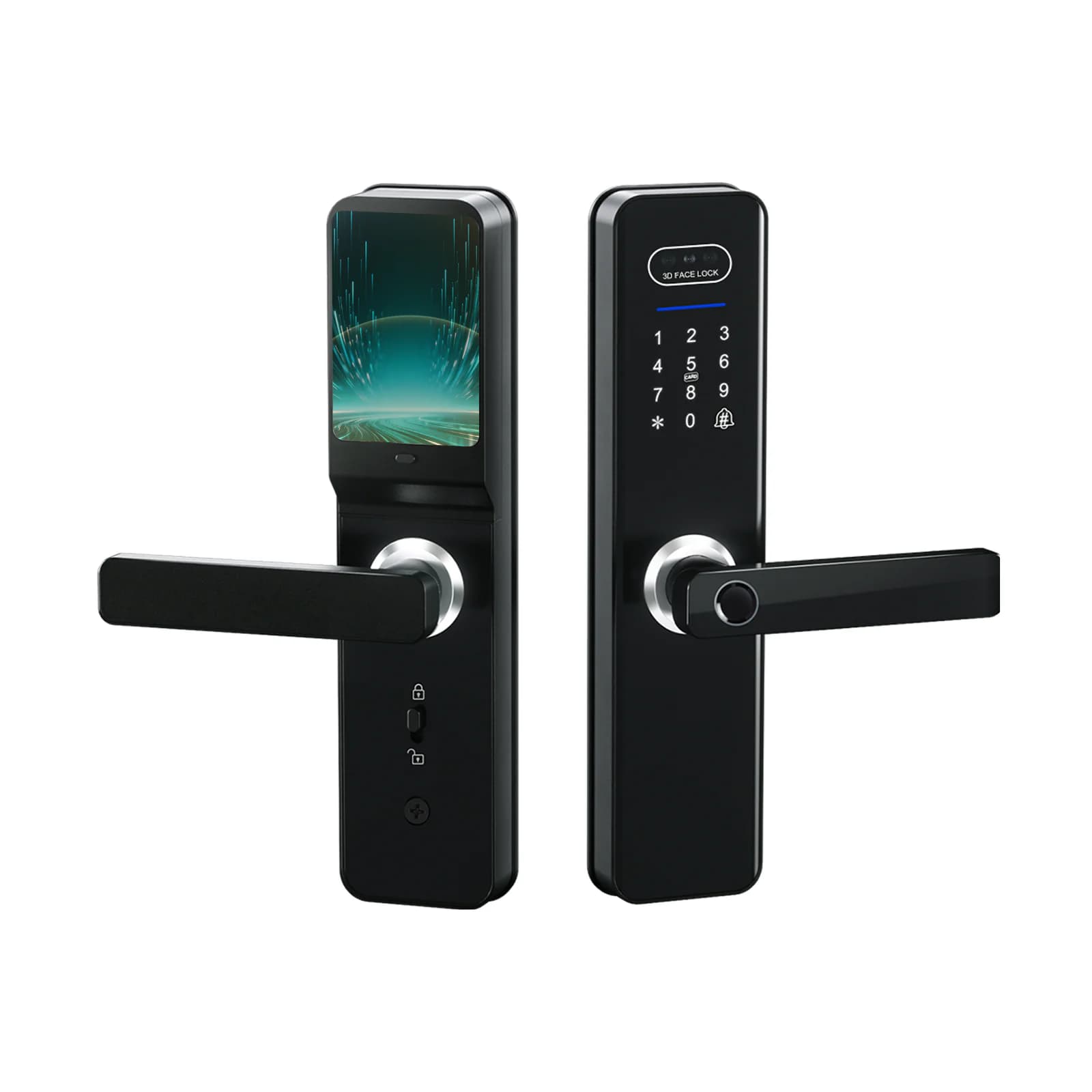 YN-ID-N010-F face-recognition smart door lock with display, front and rear panels