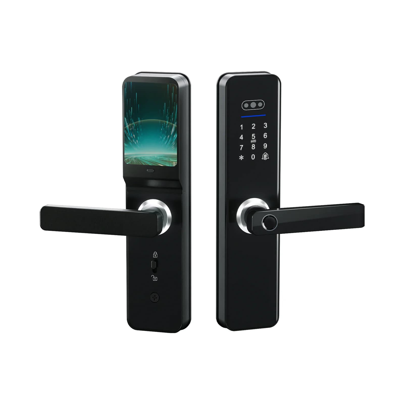 YN-ID-N010-V smart door lock front and rear panels with blank LCD