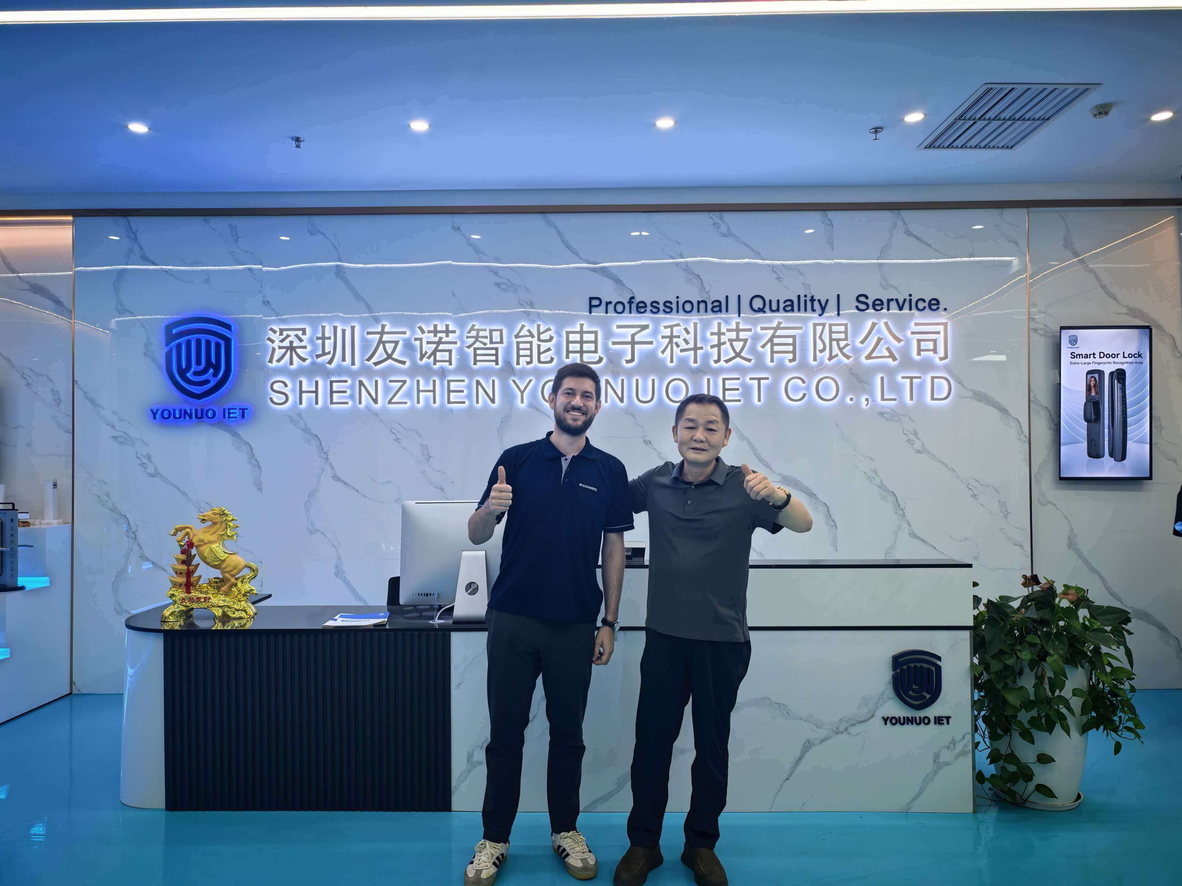 Soprano representative visiting YOUNUO IET smart lock company in Shenzhen