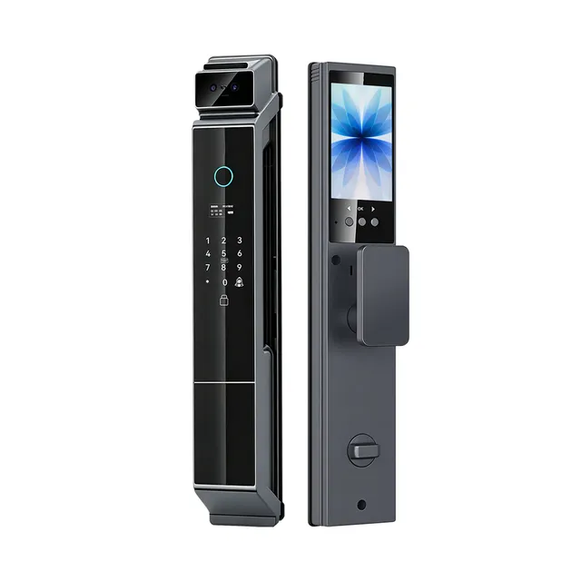 YN-DL-H002-H multi-biometric video intercom smart door lock front and rear panels